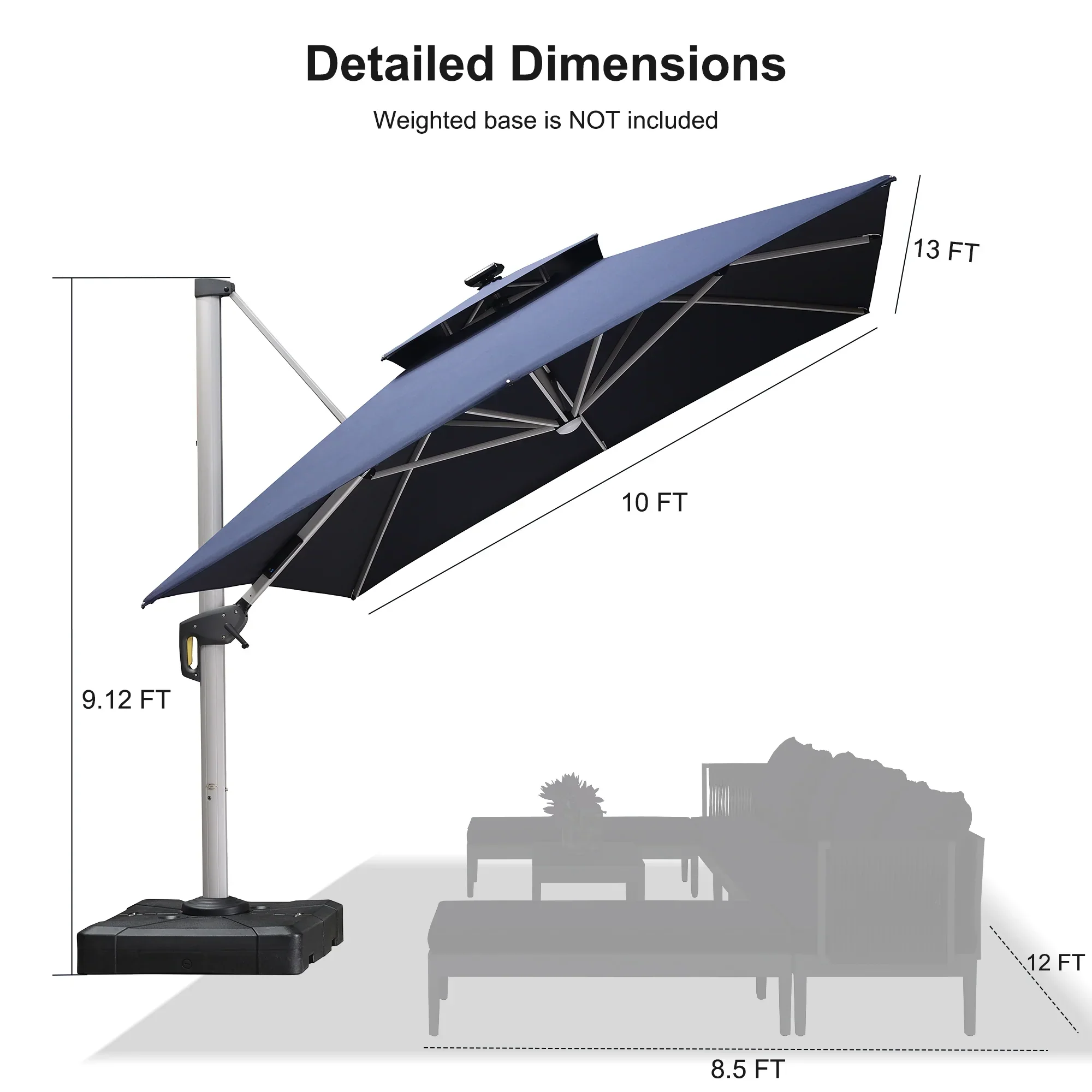 PURPLE LEAF Solar Powered Umbrella LED Rectangular Patio Umbrella with Lights - Image 154