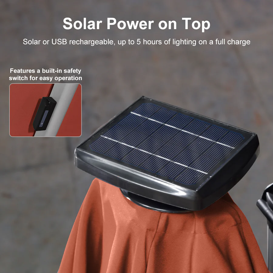 PURPLE LEAF Solar Powered Umbrella LED Rectangular Patio Umbrella with Lights - Image 162