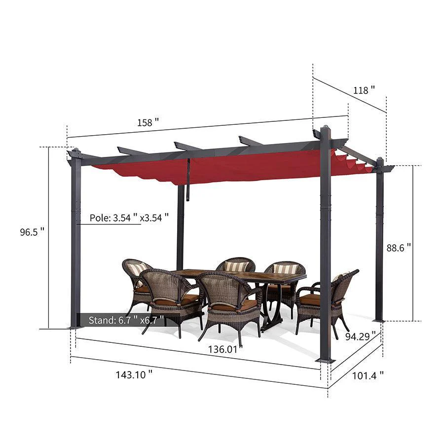 PURPLE LEAF Outdoor Pergola with Retractable Canopy Aluminum Shelter for Porch Garden  Beach Shade Pavilion Pergola Modern Backyard Deck - Image 107