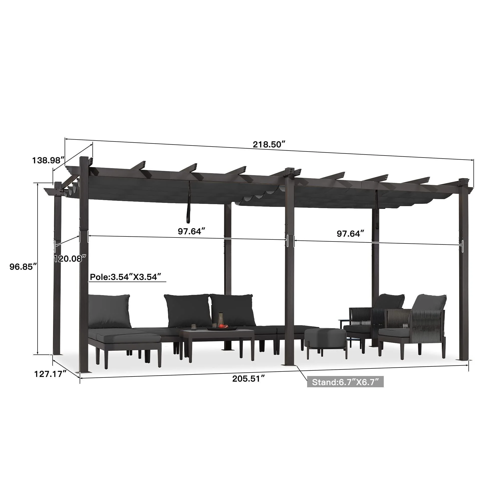 PURPLE LEAF Outdoor Pergola with Retractable Canopy Aluminum Shelter for Porch Garden  Beach Shade Pavilion Pergola Modern Backyard Deck - Image 115