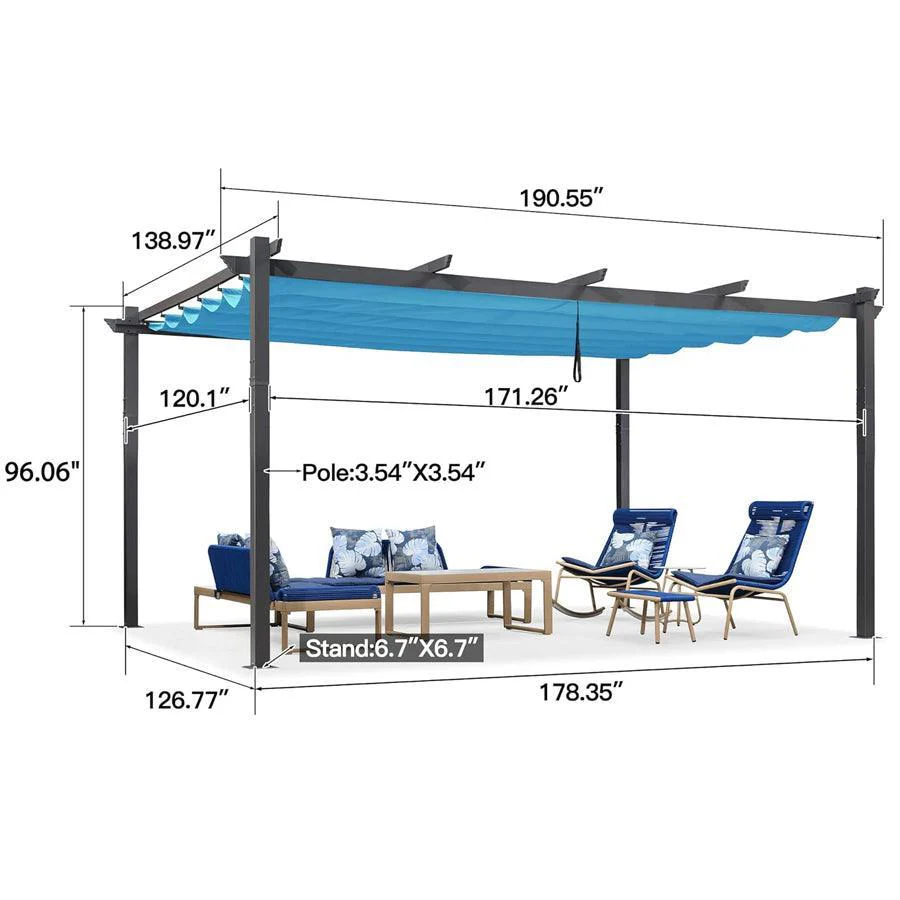 PURPLE LEAF Outdoor Pergola with Retractable Canopy Aluminum Shelter for Porch Garden  Beach Shade Pavilion Pergola Modern Backyard Deck - Image 128