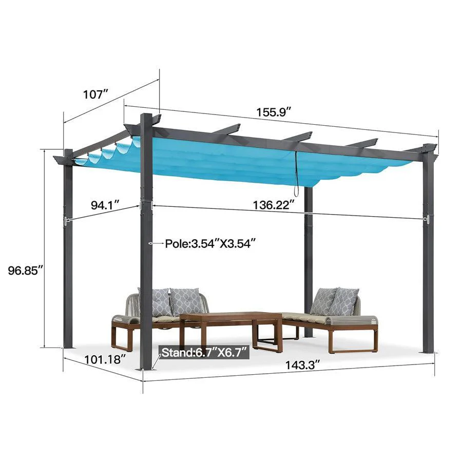 PURPLE LEAF Outdoor Pergola with Retractable Canopy Aluminum Shelter for Porch Garden  Beach Shade Pavilion Pergola Modern Backyard Deck - Image 130