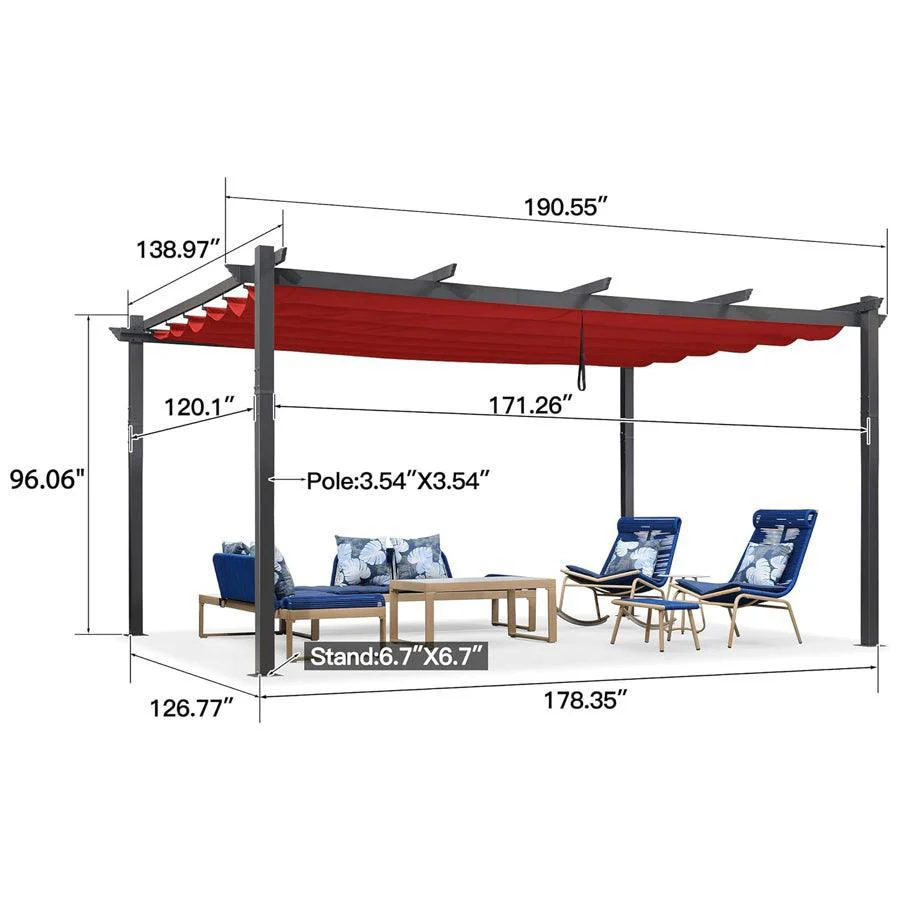 PURPLE LEAF Outdoor Pergola with Retractable Canopy Aluminum Shelter for Porch Garden  Beach Shade Pavilion Pergola Modern Backyard Deck - Image 132