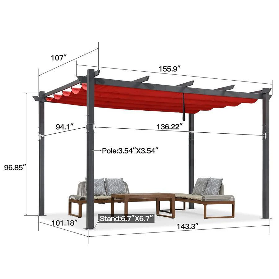 PURPLE LEAF Outdoor Pergola with Retractable Canopy Aluminum Shelter for Porch Garden  Beach Shade Pavilion Pergola Modern Backyard Deck - Image 133