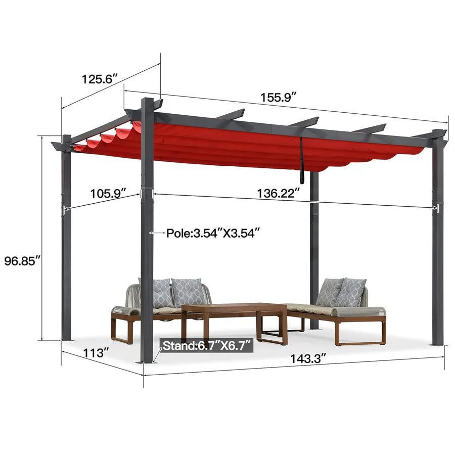 PURPLE LEAF Outdoor Pergola with Retractable Canopy Aluminum Shelter for Porch Garden  Beach Shade Pavilion Pergola Modern Backyard Deck - Image 134