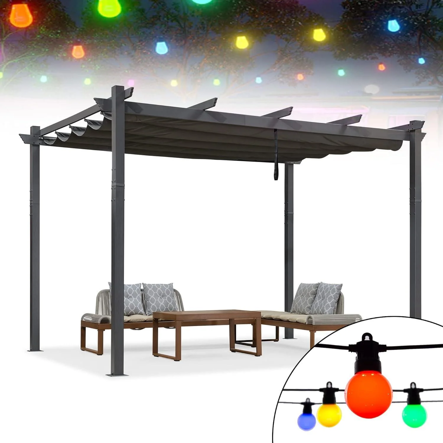 PURPLE LEAF Outdoor Pergola with Retractable Canopy Aluminum Shelter for Porch Garden  Beach Shade Pavilion Pergola Modern Backyard Deck - Image 150