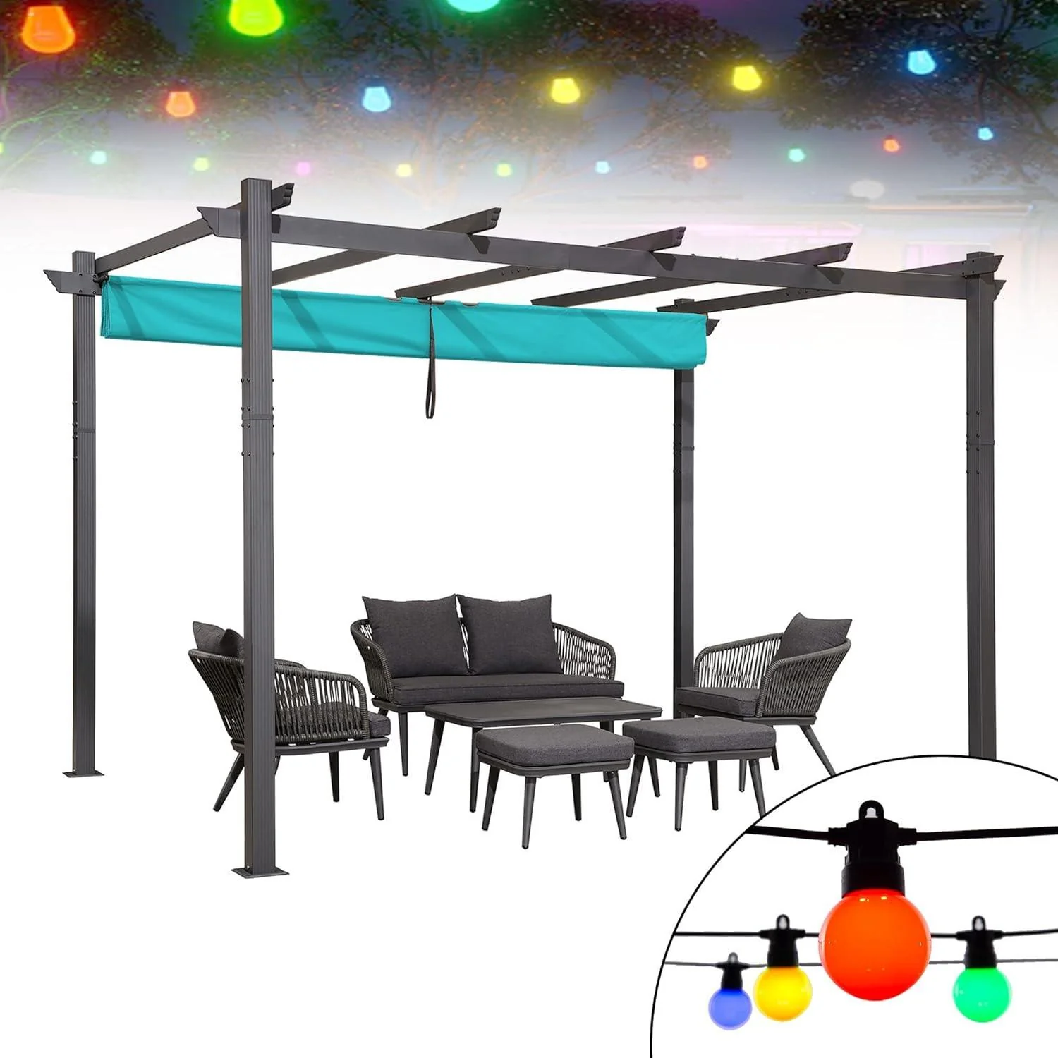 PURPLE LEAF Outdoor Pergola with Retractable Canopy Aluminum Shelter for Porch Garden  Beach Shade Pavilion Pergola Modern Backyard Deck - Image 153