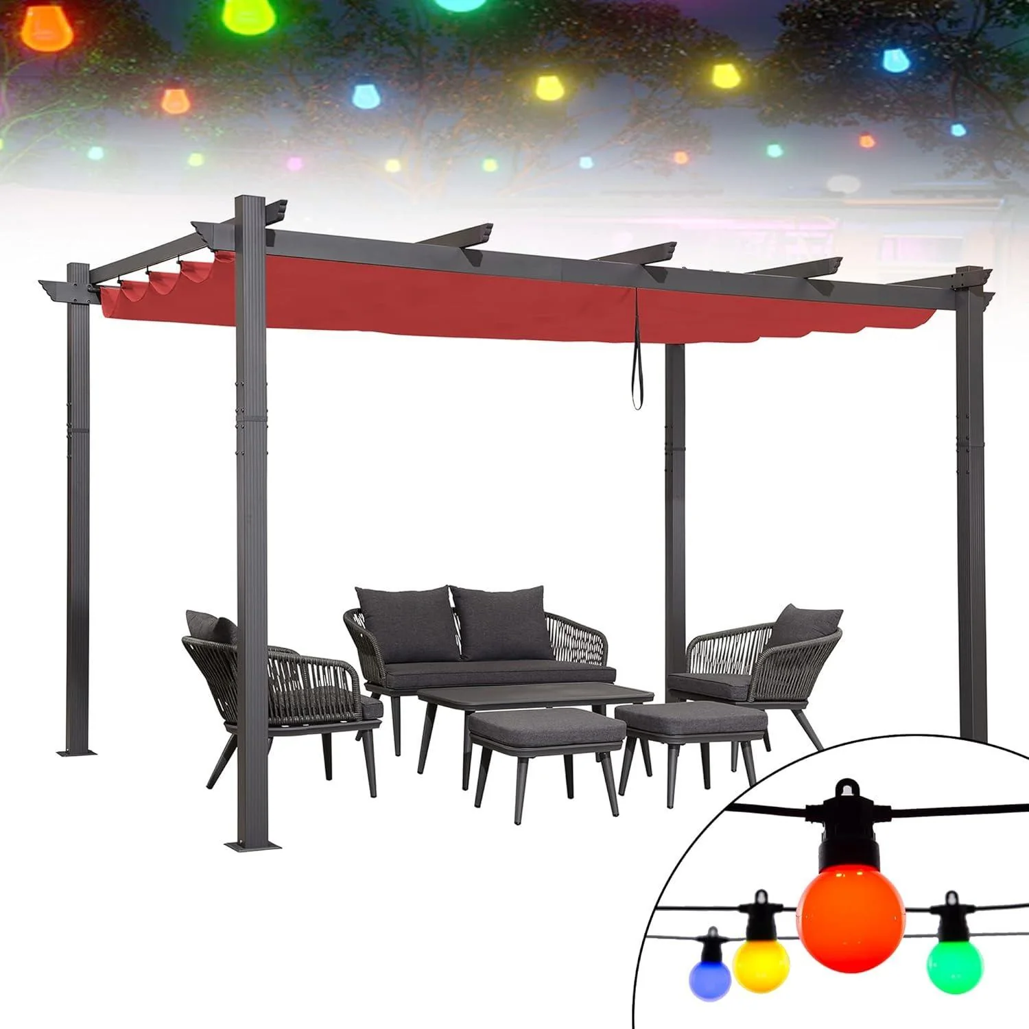 PURPLE LEAF Outdoor Pergola with Retractable Canopy Aluminum Shelter for Porch Garden  Beach Shade Pavilion Pergola Modern Backyard Deck - Image 154