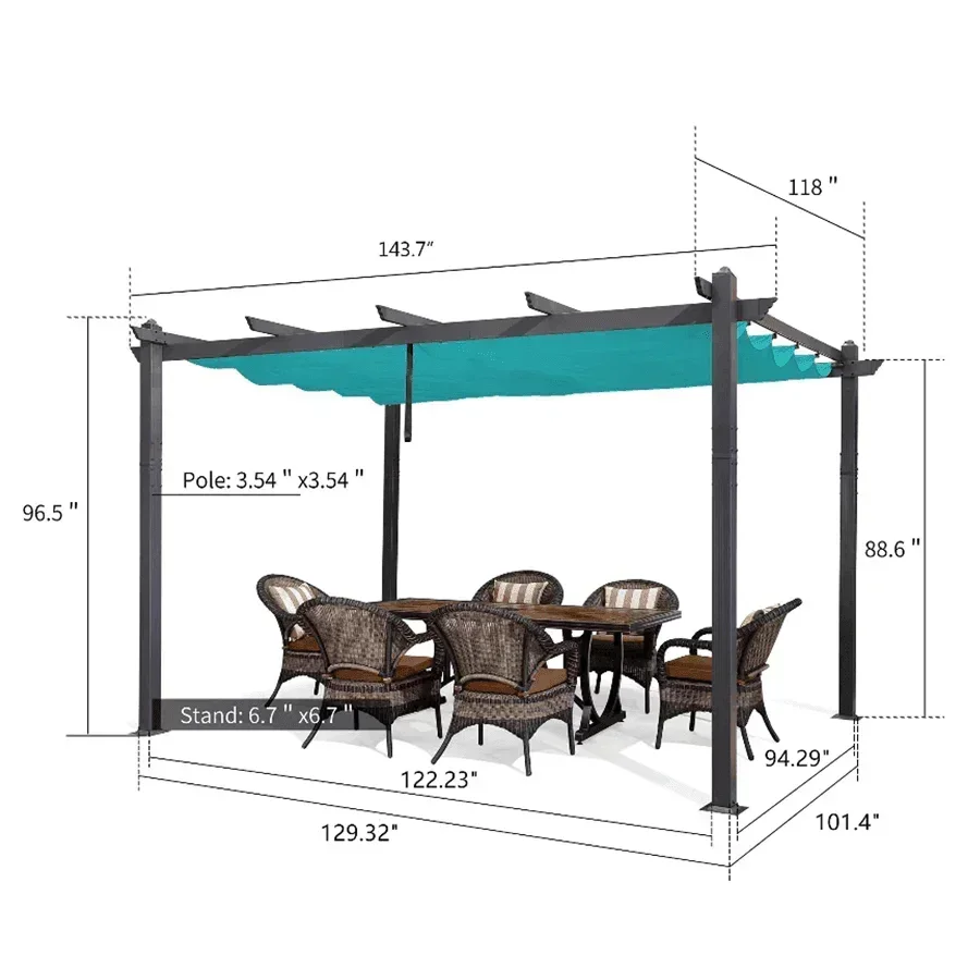 PURPLE LEAF Outdoor Pergola with Retractable Canopy Aluminum Shelter for Porch Garden  Beach Shade Pavilion Pergola Modern Backyard Deck - Image 178