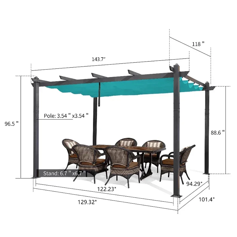 PURPLE LEAF Outdoor Pergola with Retractable Canopy Aluminum Shelter for Porch Garden  Beach Shade Pavilion Pergola Modern Backyard Deck - Image 179