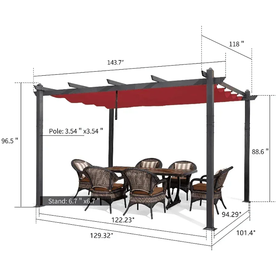PURPLE LEAF Outdoor Pergola with Retractable Canopy Aluminum Shelter for Porch Garden  Beach Shade Pavilion Pergola Modern Backyard Deck - Image 180