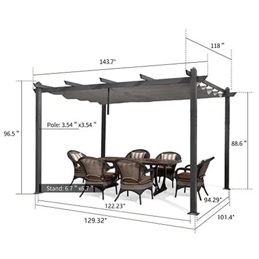 PURPLE LEAF Outdoor Pergola with Retractable Canopy Aluminum Shelter for Porch Garden  Beach Shade Pavilion Pergola Modern Backyard Deck - Image 181
