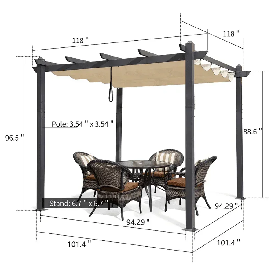 PURPLE LEAF Outdoor Pergola with Retractable Canopy Aluminum Shelter for Porch Garden  Beach Shade Pavilion Pergola Modern Backyard Deck - Image 182