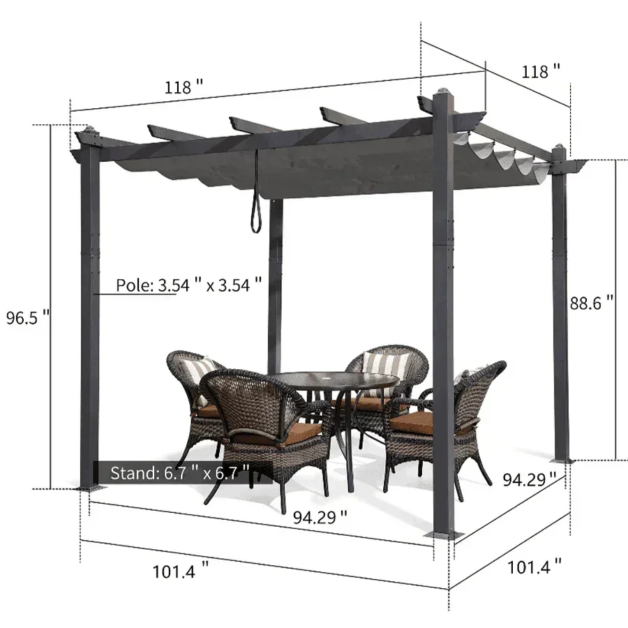 PURPLE LEAF Outdoor Pergola with Retractable Canopy Aluminum Shelter for Porch Garden  Beach Shade Pavilion Pergola Modern Backyard Deck - Image 183