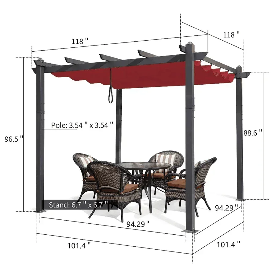 PURPLE LEAF Outdoor Pergola with Retractable Canopy Aluminum Shelter for Porch Garden  Beach Shade Pavilion Pergola Modern Backyard Deck - Image 184