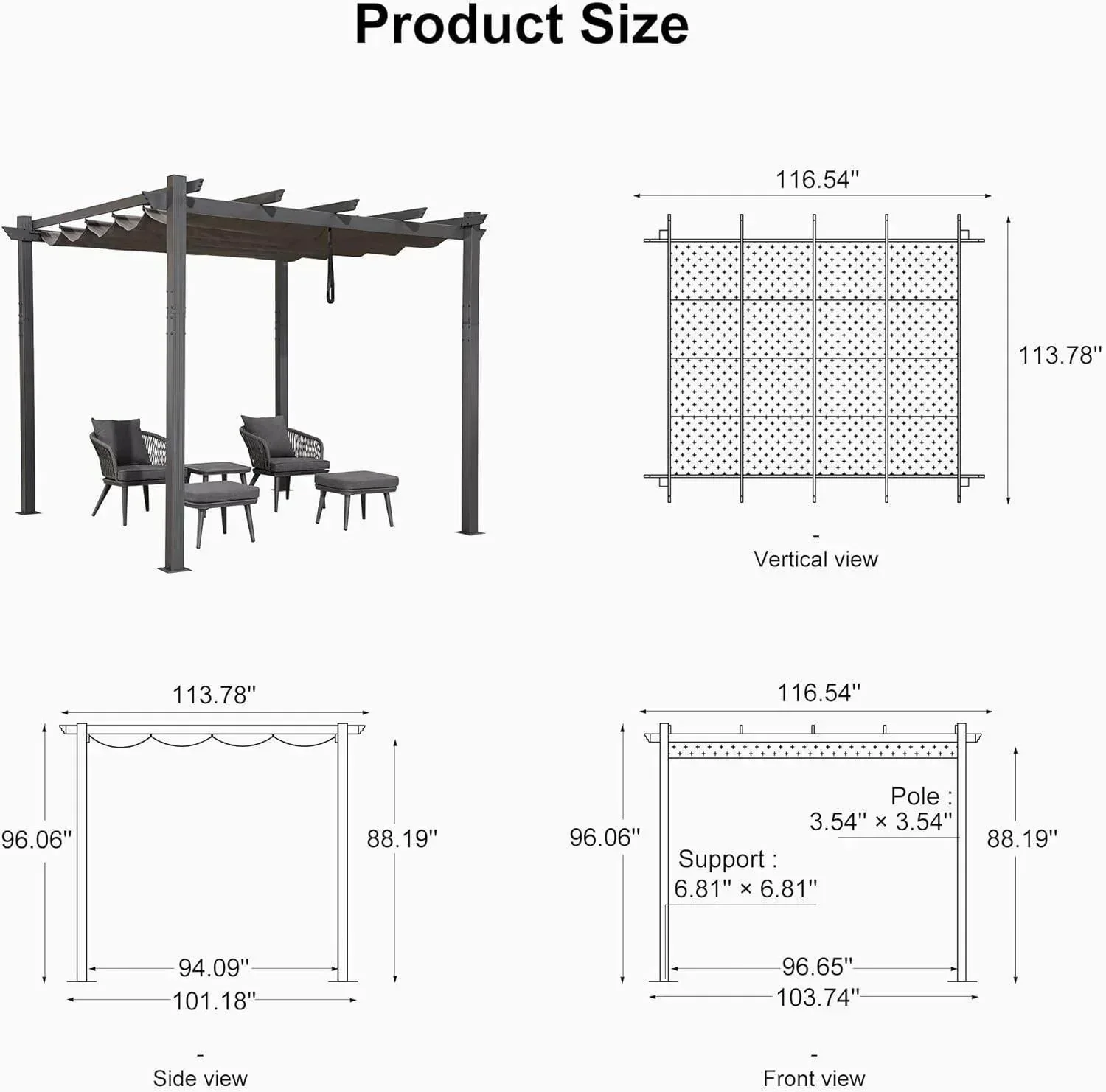 PURPLE LEAF Outdoor Pergola with Retractable Canopy Aluminum Shelter for Porch Garden  Beach Shade Pavilion Pergola Modern Backyard Deck - Image 193