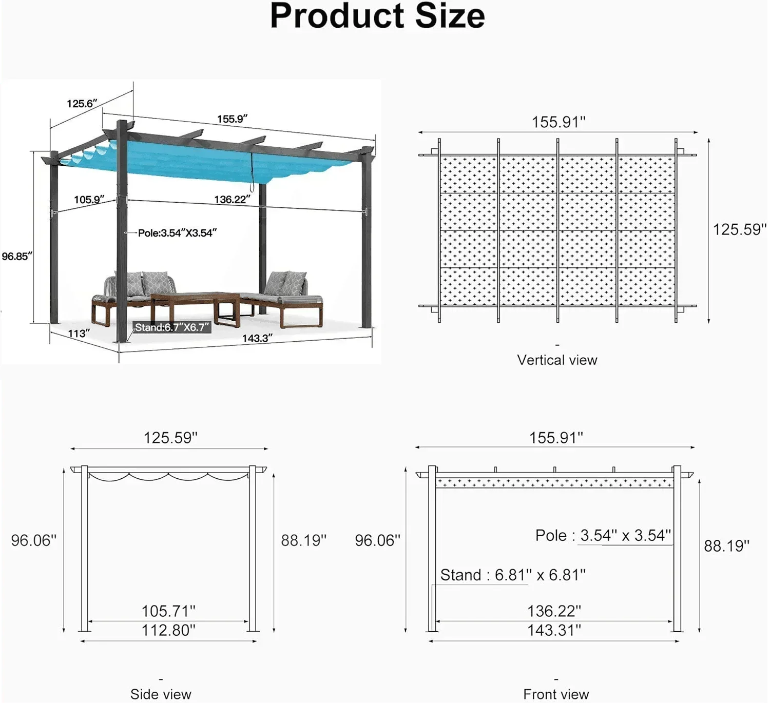 PURPLE LEAF Outdoor Pergola with Retractable Canopy Aluminum Shelter for Porch Garden  Beach Shade Pavilion Pergola Modern Backyard Deck - Image 211