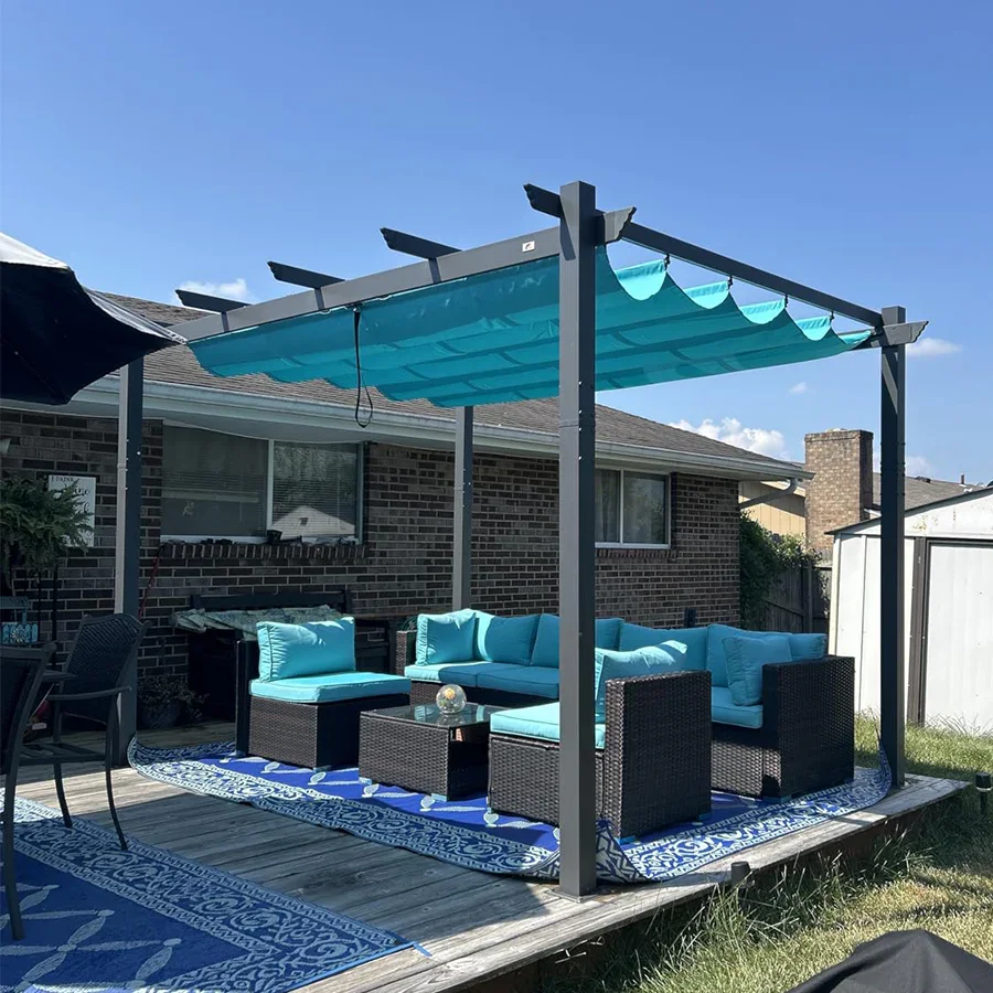 PURPLE LEAF Outdoor Pergola with Retractable Canopy Aluminum Shelter for Porch Garden  Beach Shade Pavilion Pergola Modern Backyard Deck - Image 226