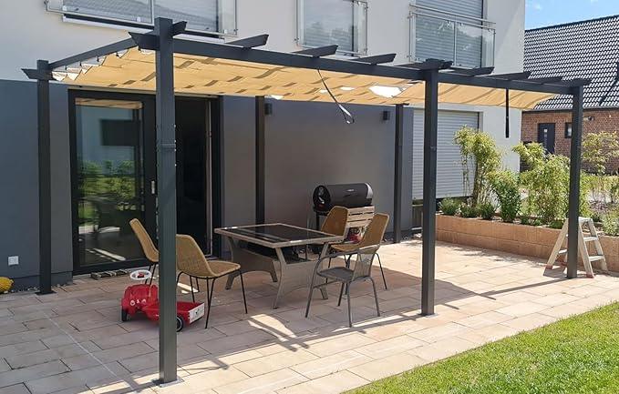 PURPLE LEAF Outdoor Pergola with Retractable Canopy Aluminum Shelter for Porch Garden  Beach Shade Pavilion Pergola Modern Backyard Deck - Image 227