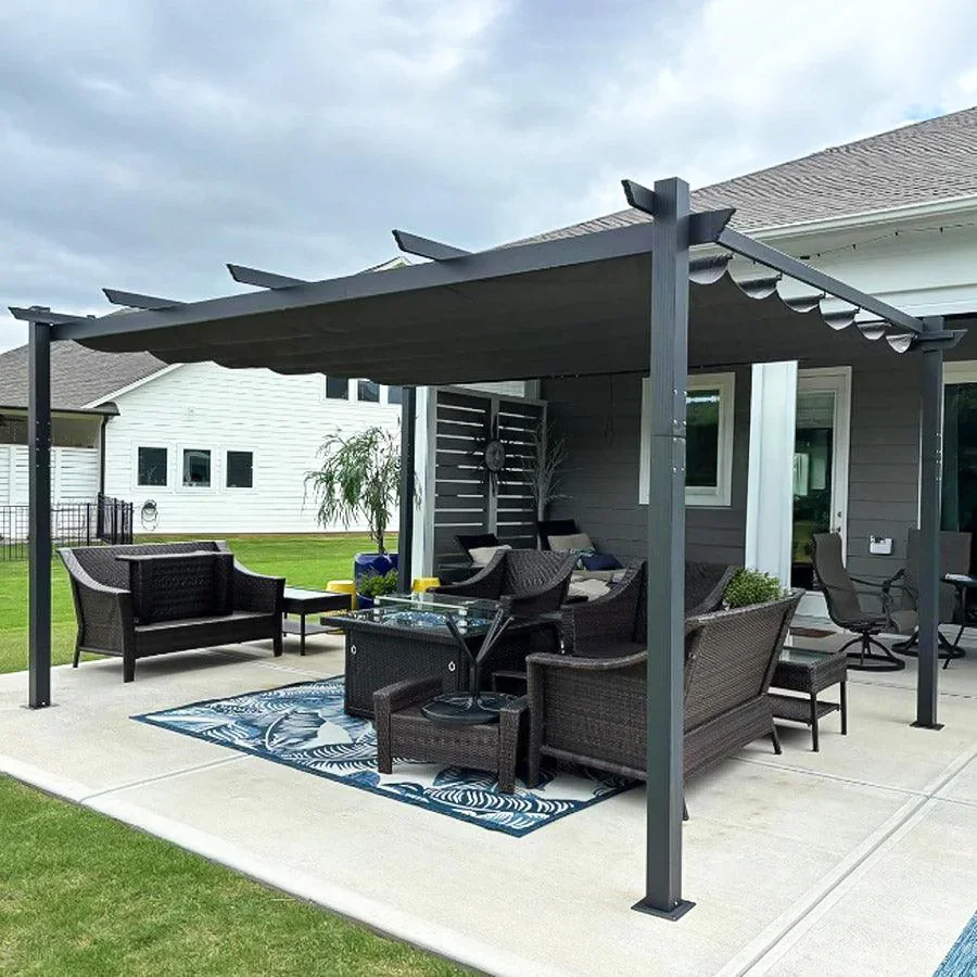 PURPLE LEAF Outdoor Pergola with Retractable Canopy Aluminum Shelter for Porch Garden  Beach Shade Pavilion Pergola Modern Backyard Deck - Image 228