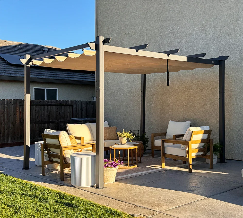 PURPLE LEAF Outdoor Pergola with Retractable Canopy Aluminum Shelter for Porch Garden  Beach Shade Pavilion Pergola Modern Backyard Deck - Image 229
