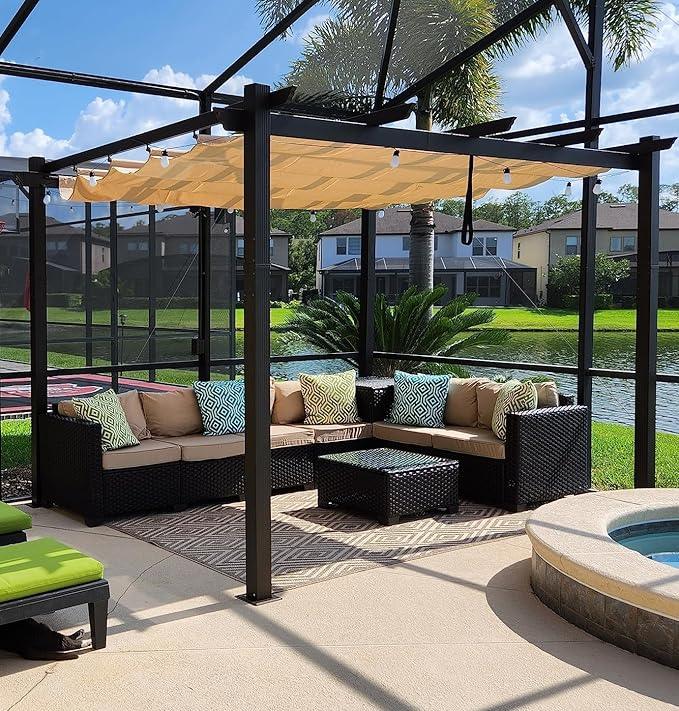 PURPLE LEAF Outdoor Pergola with Retractable Canopy Aluminum Shelter for Porch Garden  Beach Shade Pavilion Pergola Modern Backyard Deck - Image 230