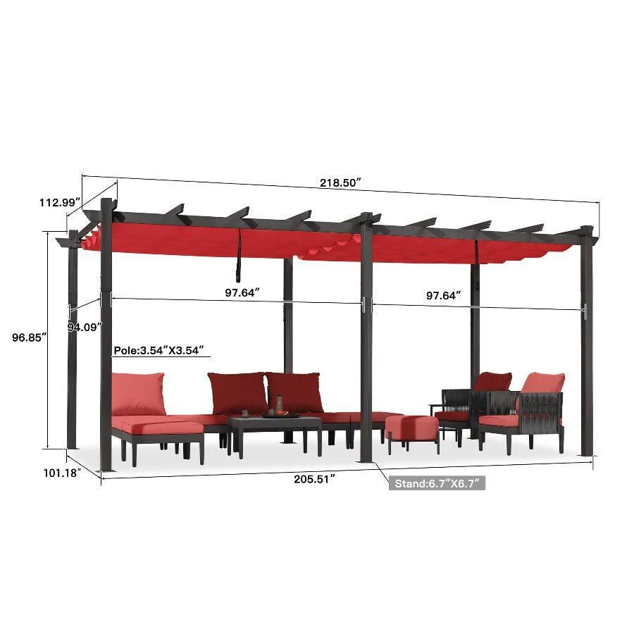 PURPLE LEAF Outdoor Pergola with Retractable Canopy Aluminum Shelter for Porch Garden  Beach Shade Pavilion Pergola Modern Backyard Deck - Image 74