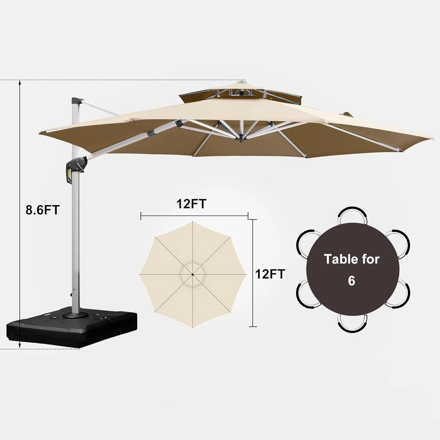 PURPLE LEAF Round Cantilever Patio Umbrella Heavy Duty Umbrella for Porch Garden Pool - Image 78