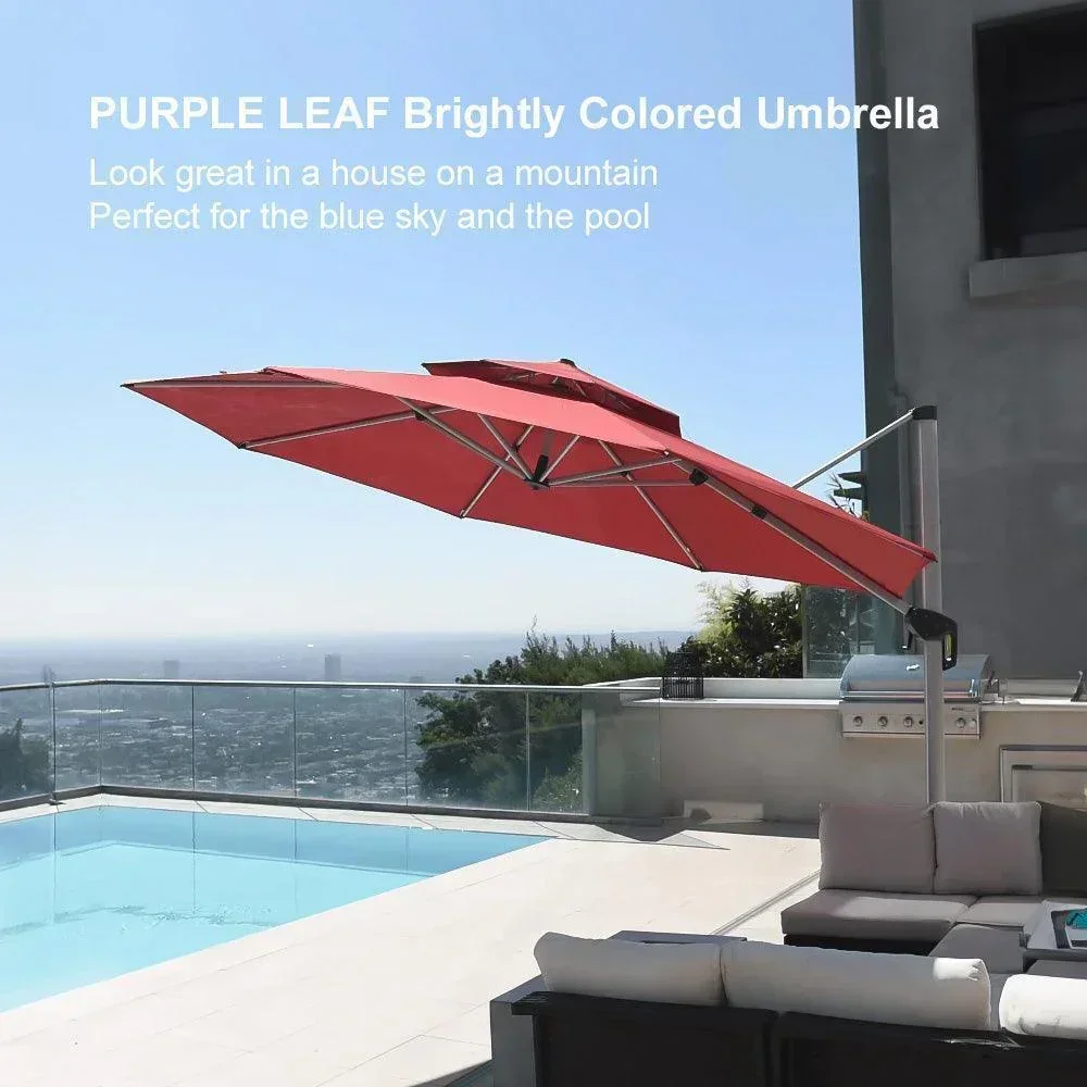 PURPLE LEAF Round Cantilever Patio Umbrella Heavy Duty Umbrella for Porch Garden Pool - Image 128