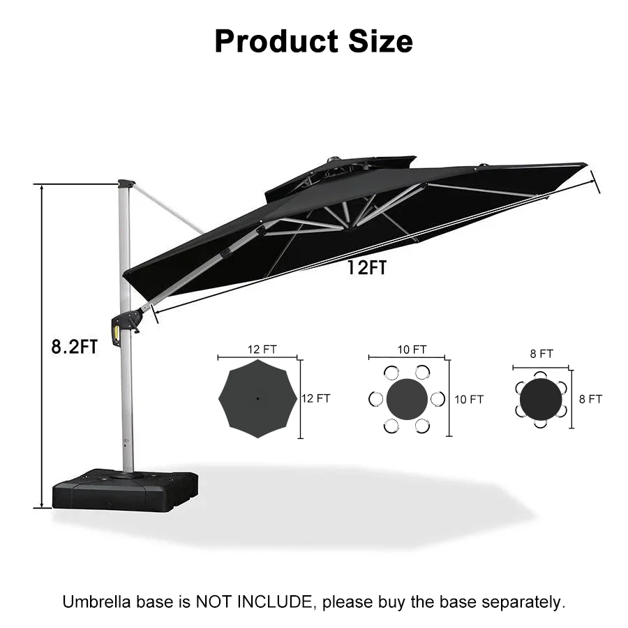 PURPLE LEAF Round Cantilever Patio Umbrella Heavy Duty Umbrella for Porch Garden Pool - Image 154