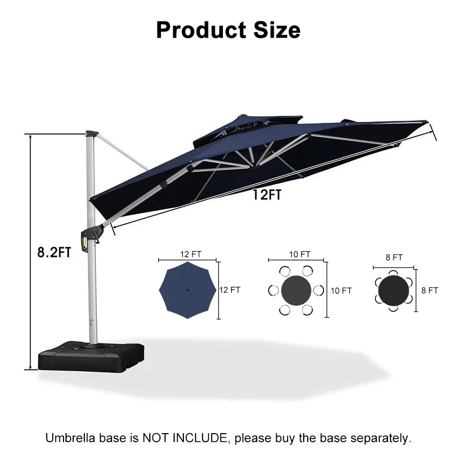 PURPLE LEAF Round Cantilever Patio Umbrella Heavy Duty Umbrella for Porch Garden Pool - Image 155