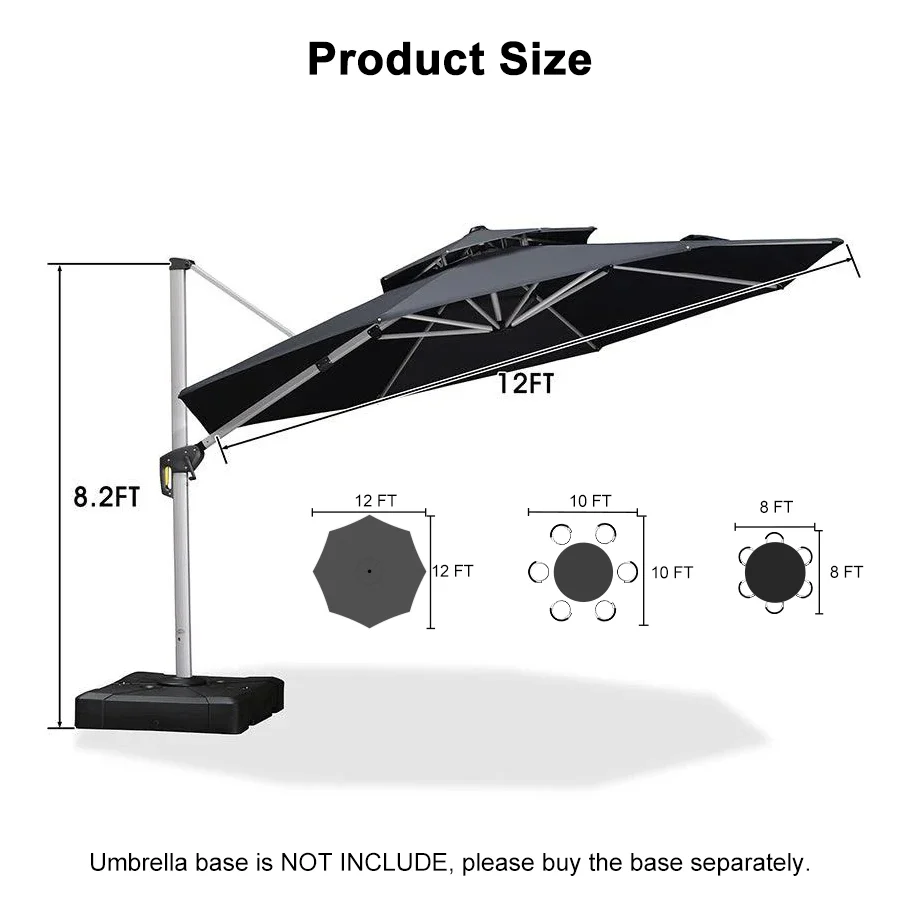 PURPLE LEAF Round Cantilever Patio Umbrella Heavy Duty Umbrella for Porch Garden Pool - Image 158