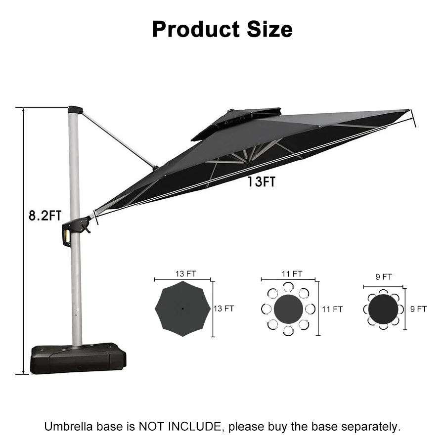 PURPLE LEAF Round Cantilever Patio Umbrella Heavy Duty Umbrella for Porch Garden Pool - Image 159