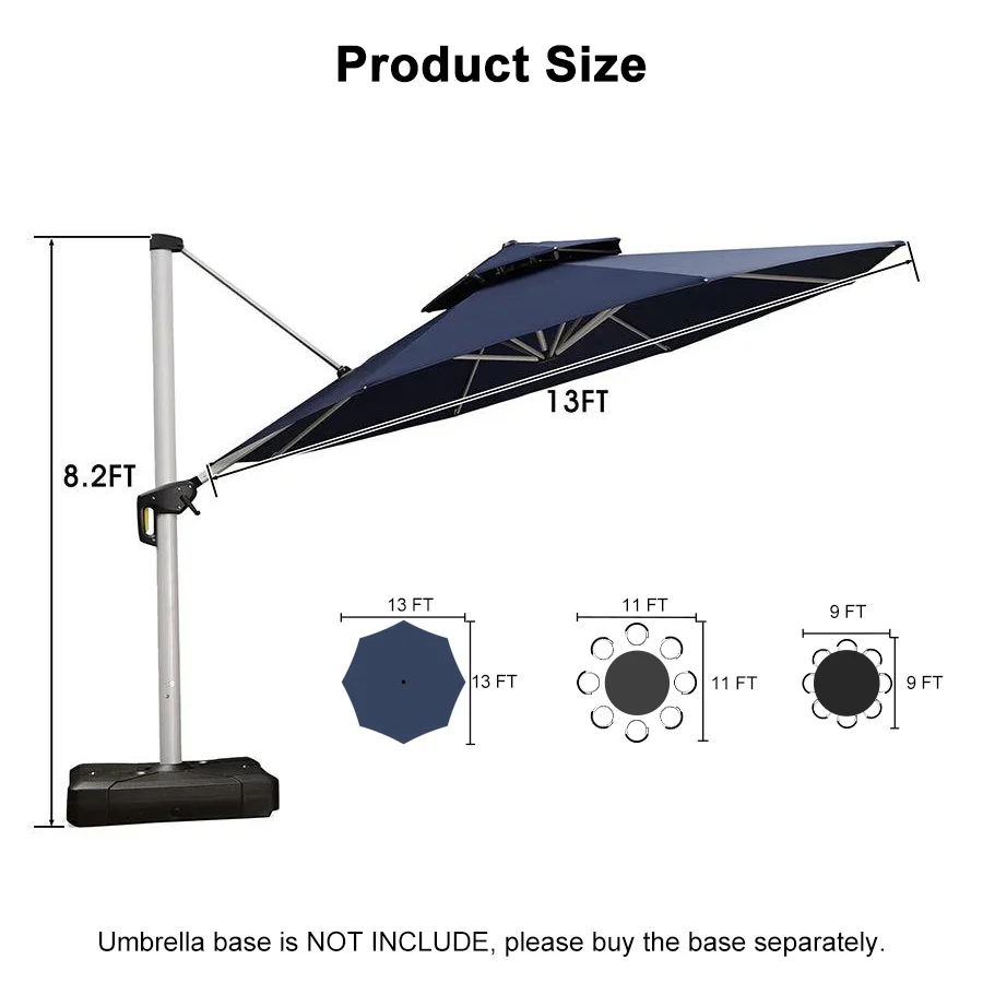 PURPLE LEAF Round Cantilever Patio Umbrella Heavy Duty Umbrella for Porch Garden Pool - Image 160