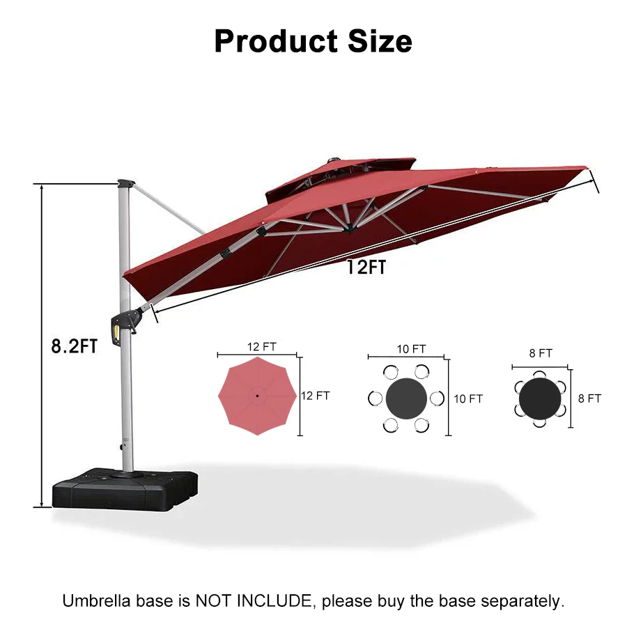 PURPLE LEAF Round Cantilever Patio Umbrella Heavy Duty Umbrella for Porch Garden Pool - Image 161