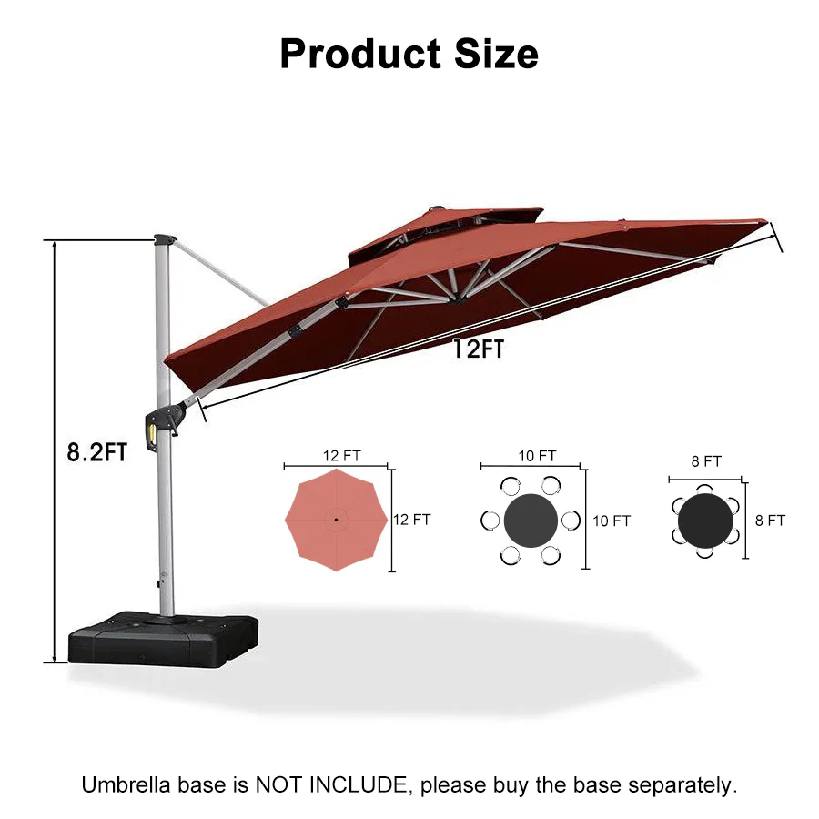 PURPLE LEAF Round Cantilever Patio Umbrella Heavy Duty Umbrella for Porch Garden Pool - Image 163