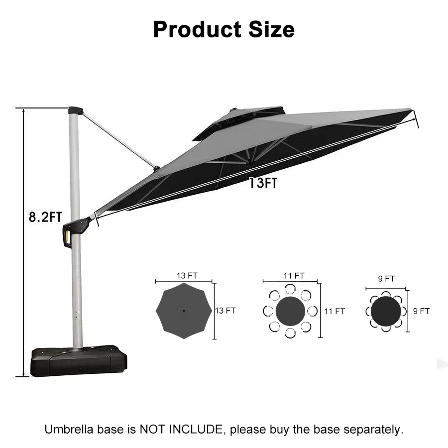 PURPLE LEAF Round Cantilever Patio Umbrella Heavy Duty Umbrella for Porch Garden Pool - Image 164