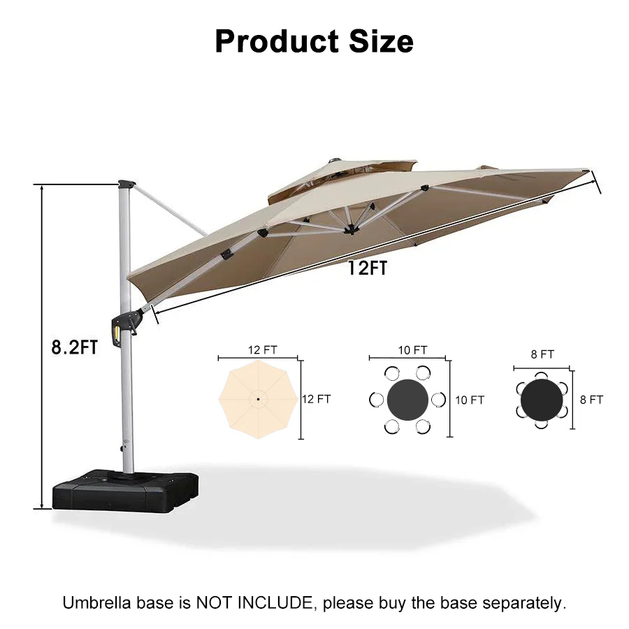 PURPLE LEAF Round Cantilever Patio Umbrella Heavy Duty Umbrella for Porch Garden Pool - Image 165