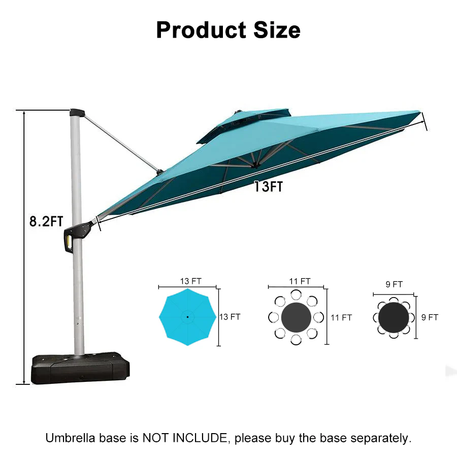PURPLE LEAF Round Cantilever Patio Umbrella Heavy Duty Umbrella for Porch Garden Pool - Image 167