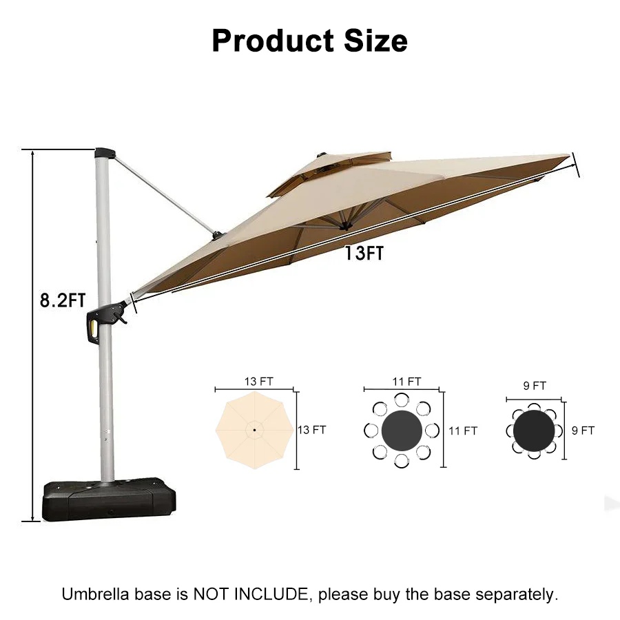 PURPLE LEAF Round Cantilever Patio Umbrella Heavy Duty Umbrella for Porch Garden Pool - Image 169