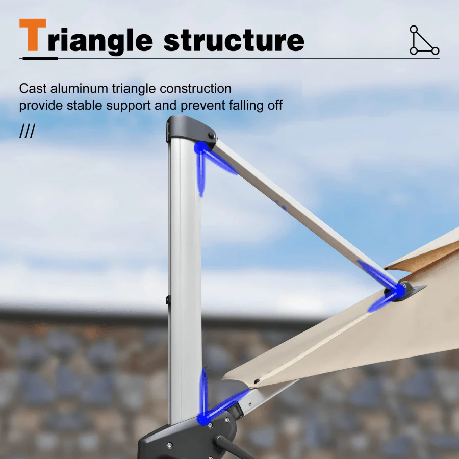 PURPLE LEAF Round Cantilever Patio Umbrella Heavy Duty Umbrella for Porch Garden Pool - Image 34