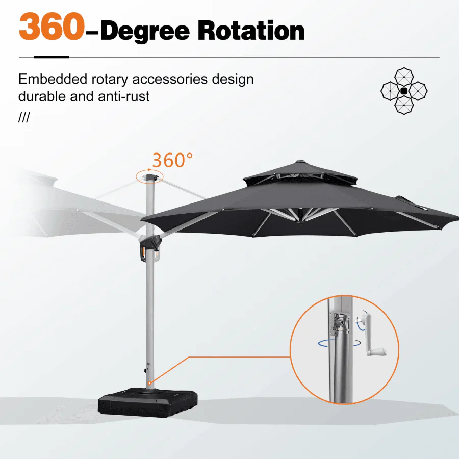 PURPLE LEAF Round Cantilever Patio Umbrella Heavy Duty Umbrella for Porch Garden Pool - Image 38
