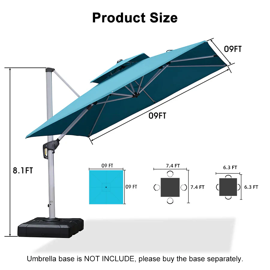 PURPLE LEAF Outdoor Windproof Umbrella, Square Cantilever Umbrella Outside Patio - Image 138