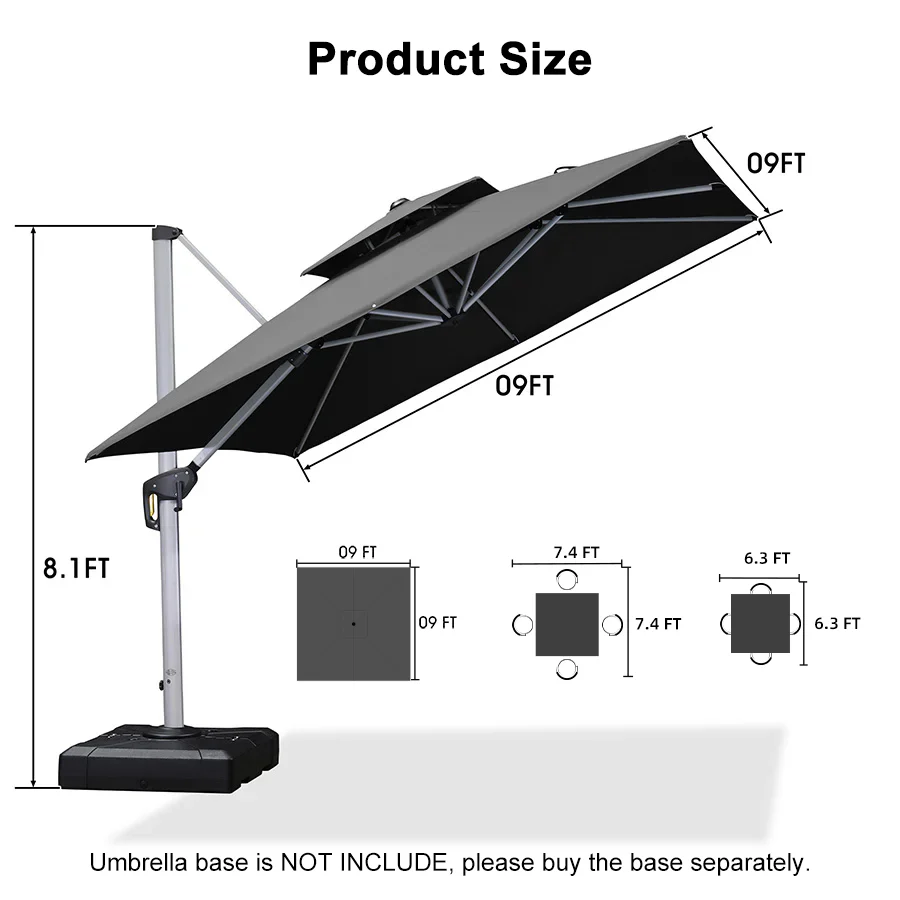 PURPLE LEAF Outdoor Windproof Umbrella, Square Cantilever Umbrella Outside Patio - Image 139