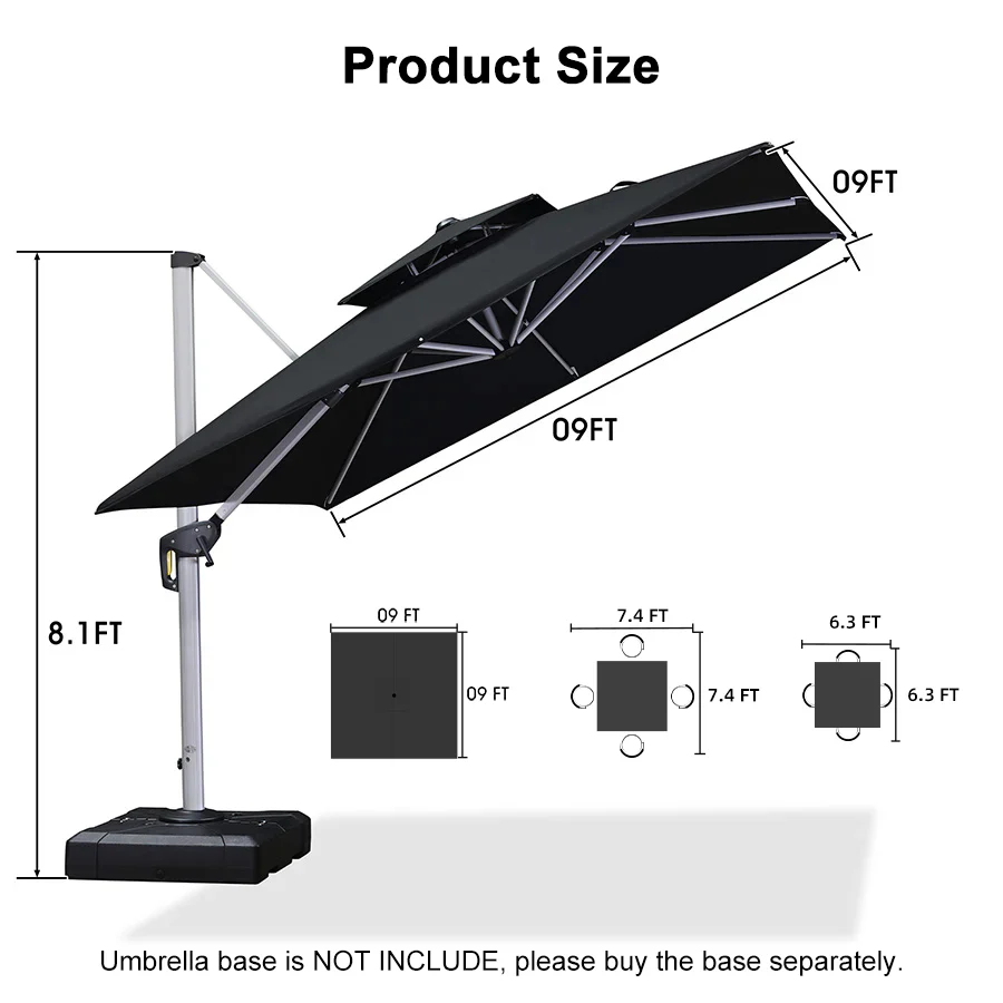 PURPLE LEAF Outdoor Windproof Umbrella, Square Cantilever Umbrella Outside Patio - Image 140