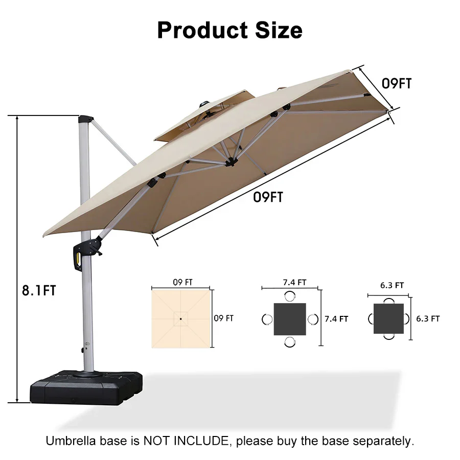 PURPLE LEAF Outdoor Windproof Umbrella, Square Cantilever Umbrella Outside Patio - Image 141