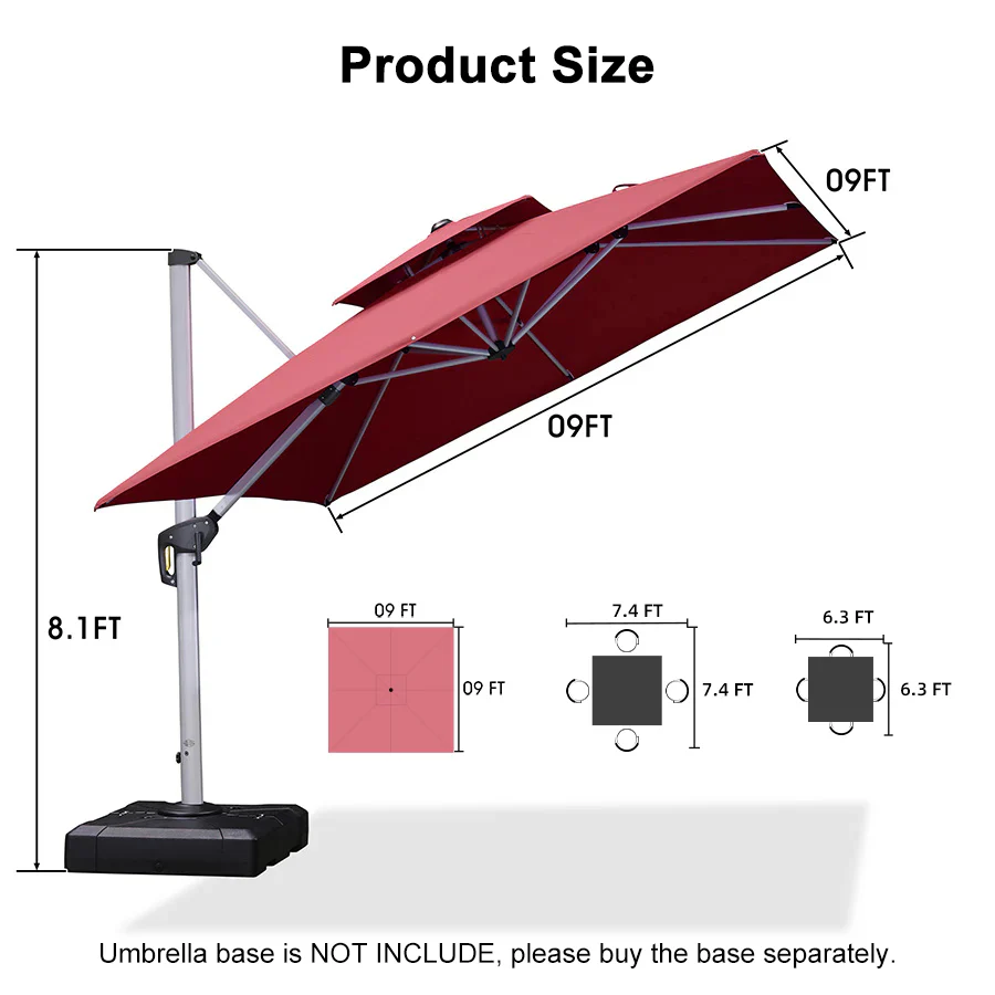 PURPLE LEAF Outdoor Windproof Umbrella, Square Cantilever Umbrella Outside Patio - Image 143