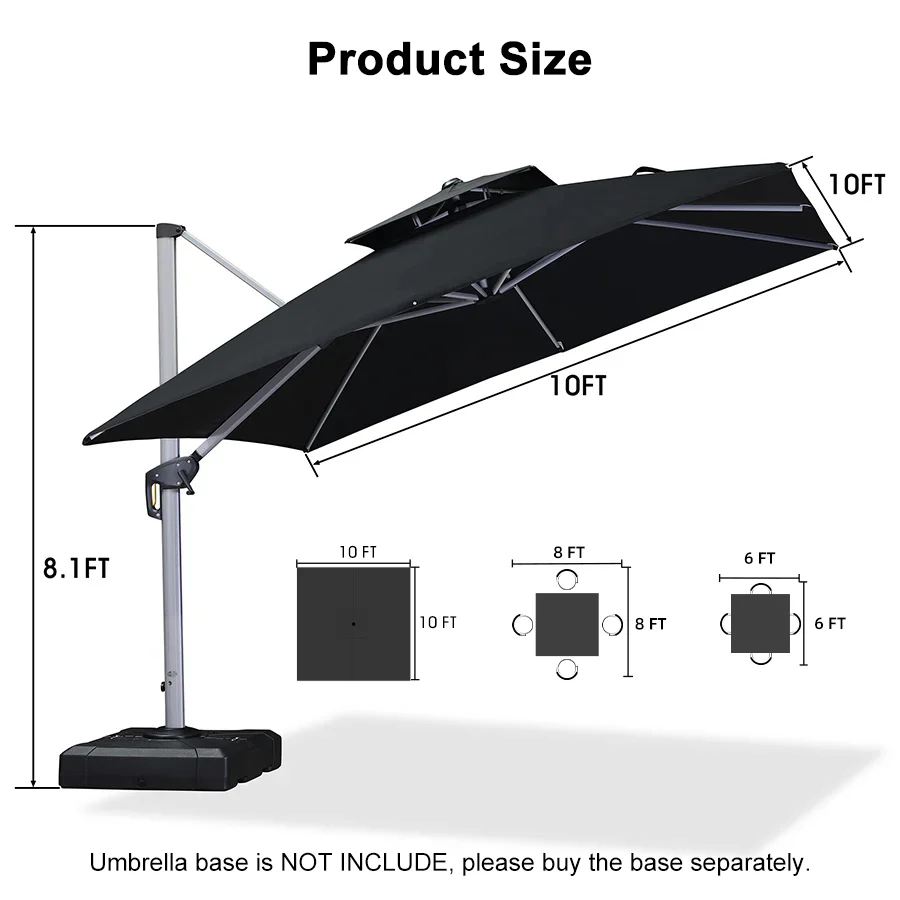 PURPLE LEAF Outdoor Windproof Umbrella, Square Cantilever Umbrella Outside Patio - Image 144