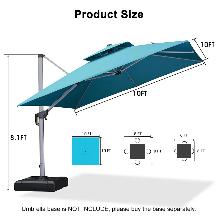 PURPLE LEAF Outdoor Windproof Umbrella, Square Cantilever Umbrella Outside Patio - Image 146