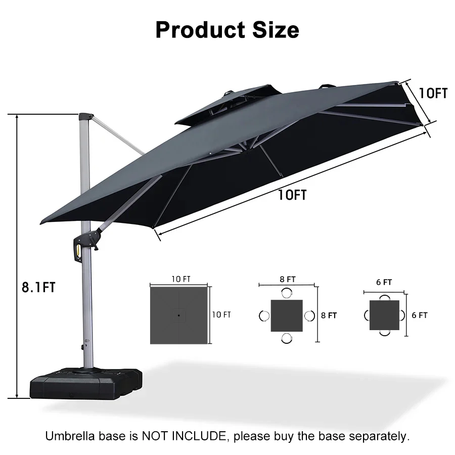 PURPLE LEAF Outdoor Windproof Umbrella, Square Cantilever Umbrella Outside Patio - Image 148
